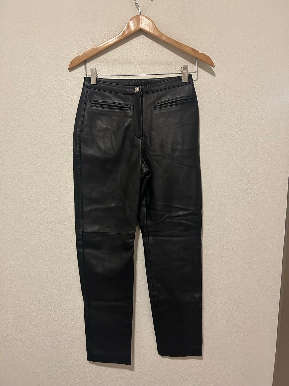 Vintage Hugo Buscati Black Leather Pants Womens Size 2 Moto Grunge Goth Punk